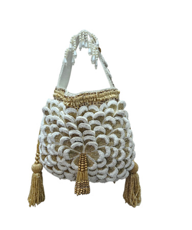 Buy Gold & White Flower Handbag Online in Delhi