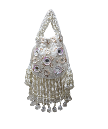 Buy Womens White Pearl Potli Bag Online in Delhi